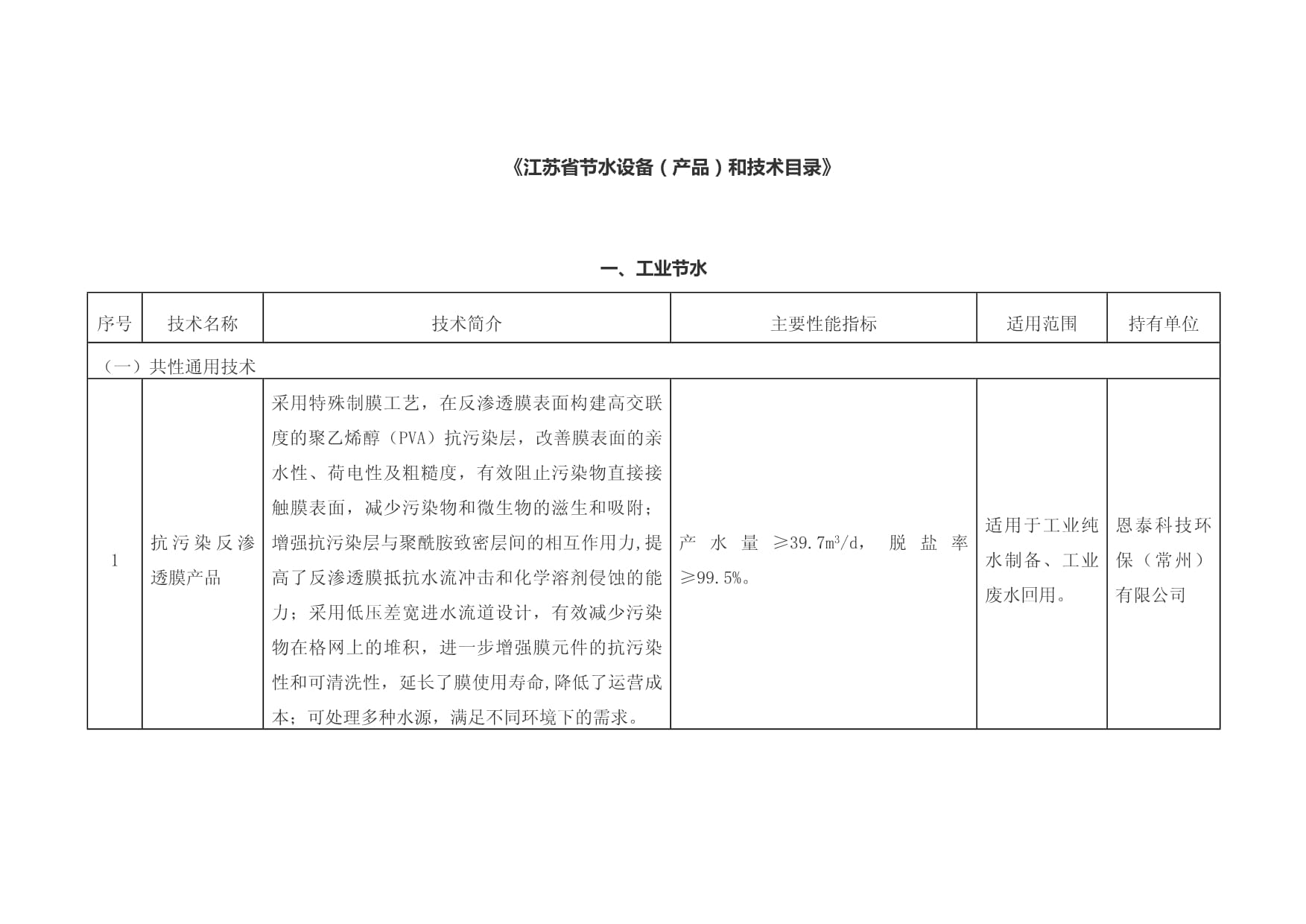 《江苏省节水设备(产品)和技术目录》